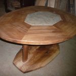 Runder Tisch aus Ulme mit Marmorplatte
